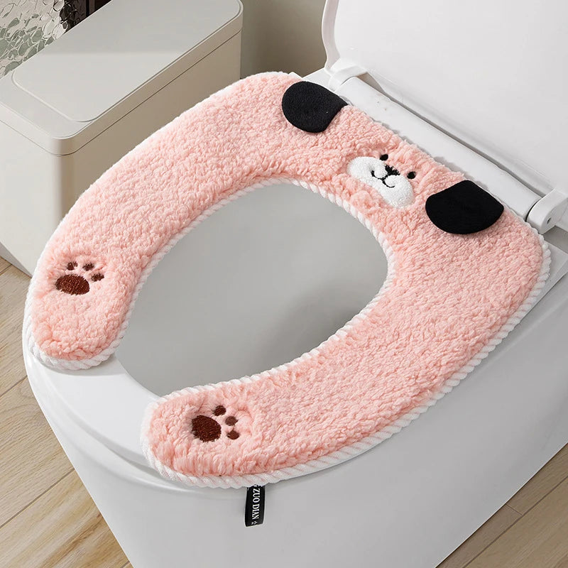Thickened Plush Toilet Seat Cover – Warm Cushion for Bathroom