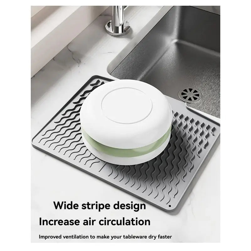 LIKE WISH Silicone Tableware Drain Mat, Anti Slip Sink Mat, Slope Guide Bowl Dish Drying Filter Mat Oasis Select