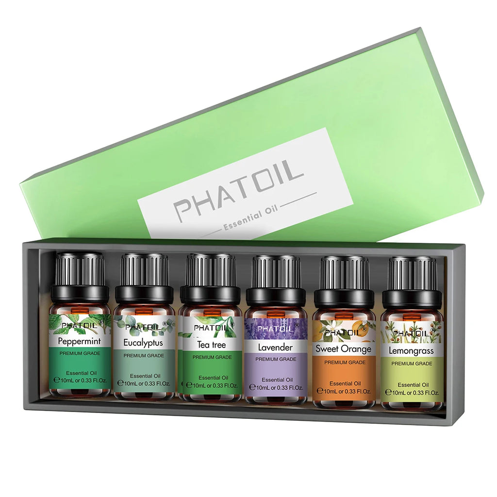 PHATOIL 6-Piece Pure Essential Oil Set – Diffuser & Aromatherapy