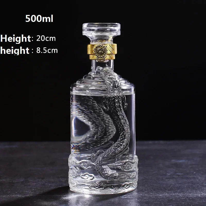 Deluxe Empty Wine Bottle New Dragon Pattern Embossed Bottle High-end Transparent Glass Wine Bottle Oasis Select 1PC 500ml