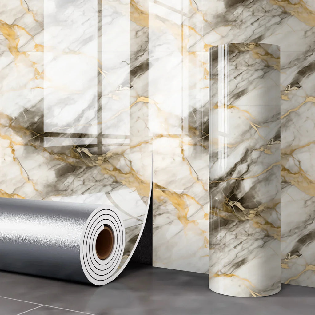 Self Adhesive Marble Wallpaper Waterproof Moisture Proof Faux Tile Wall Sticker for Bathroom Living Room Accent Wall Home Decor Oasis Select 40x300cm Pandora Gold-1Roll