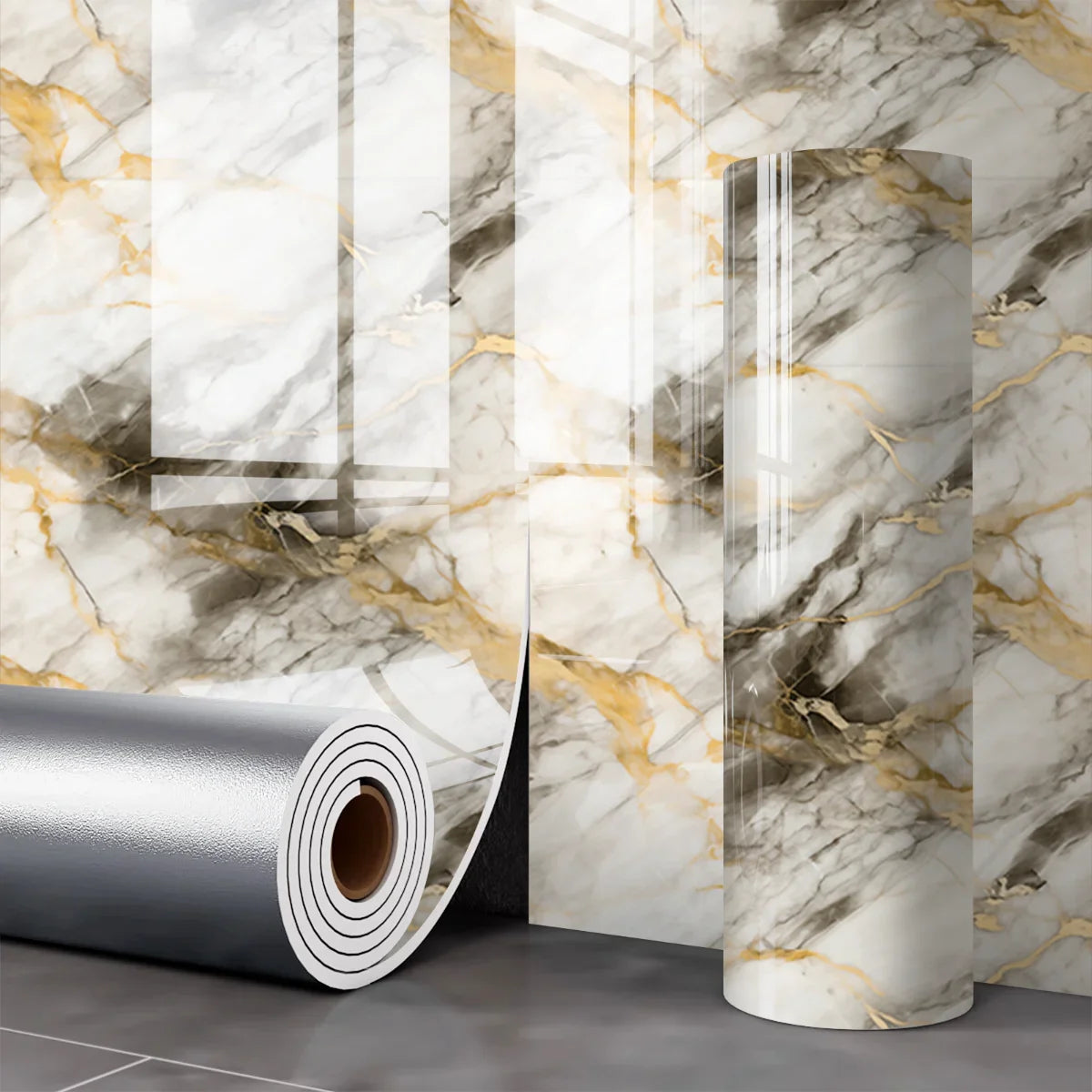 Self Adhesive Marble Wallpaper Waterproof Moisture Proof Faux Tile Wall Sticker for Bathroom Living Room Accent Wall Home Decor Oasis Select 40x300cm Pandora Gold-1Roll