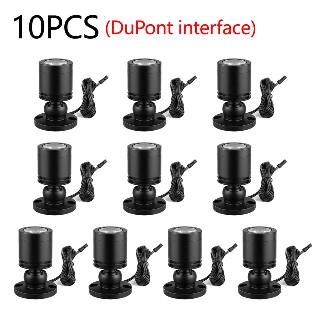 Mini 12V Spot Light 3W 360° Swivel Aluminum Small Spotlight Storage Collection Display Cabinet Decor Lighting,DuPont interface Oasis Select 10pcs Black Shell White