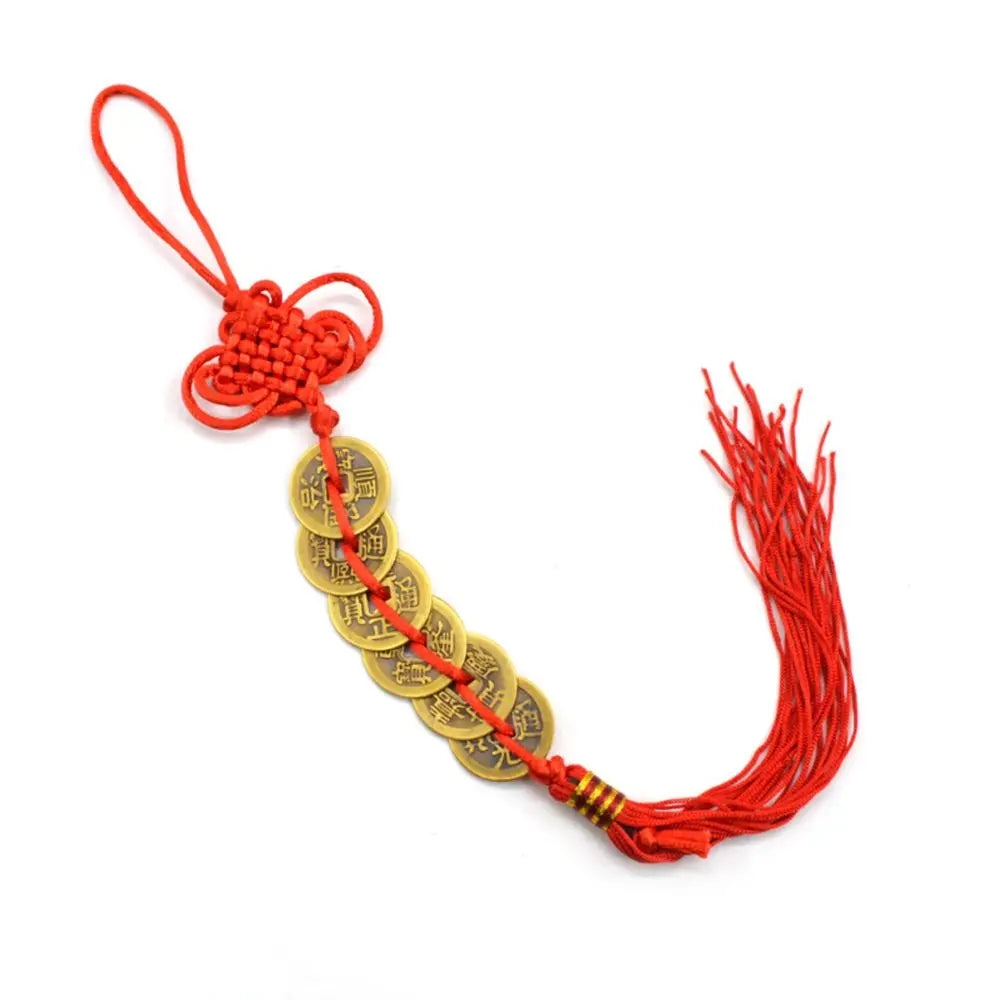 Ancient Coin Antique Fortune Money Luck Wealth Success 5 Or 6 Copper Coins Chinese Knot Red Rope Feng Shui Lucky Home Decoration Oasis Select