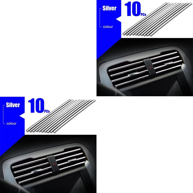 10/20pcs Car Air Conditioner Decoration Strip For Vent Outlet Moulding Trim Strips Car Styling Car Door Edge Corner Decoration Oasis Select 20pcs Silver