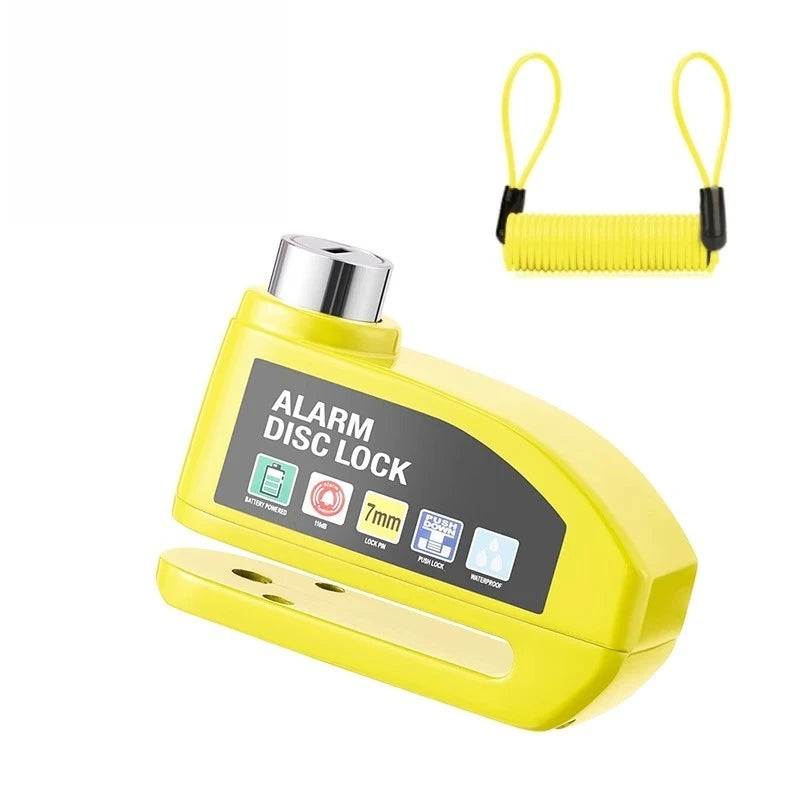 JUSTINLAU Motorcycle Alarm Disc Lock 130dB Anti-Theft Security Brake Disc Lock Waterproof Universal for Scooter Bike Motorbike Oasis Select Yellow-rope
