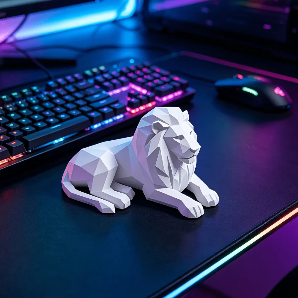 Geometric Lion Figurines 3D Printed Domineering Desktop Craft Ornaments Abstract Lion Sculpture for Modern Home Office Zen Decor Oasis Select Lion White 10x5x5cm