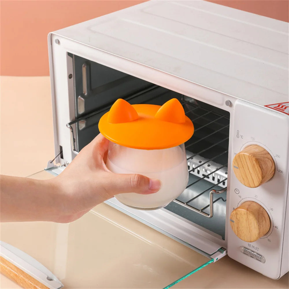 1pc Cute cat ear silicon cup lid cover dust heating leak sealed coffee cover round cover water cup accessories Oasis Select