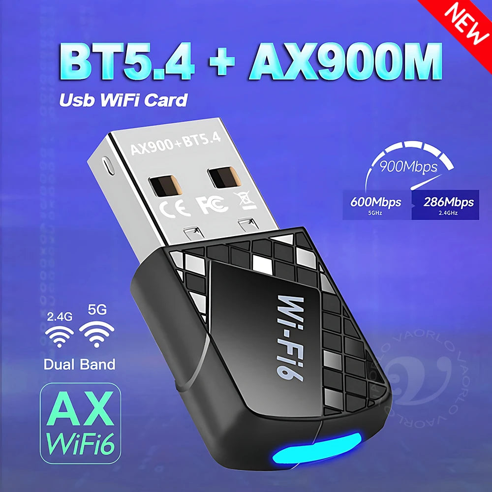 2 IN 1 WIFI6 AX900 USB WiFi Bluetooth 5.4 Wireless Adapter Dual Band 2.4G+5GHz 900Mbps Network Card Receiver Dongle For Win10/11 Oasis Select