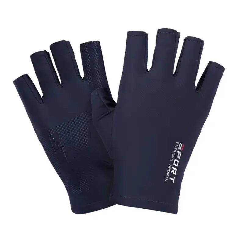 Ice Silk Halffinger Cycling Gloves for Men and Women Outdoor Sports Fitness Driving Fishing Highelastic Comfortable Oasis Select Half Blue 2pcs