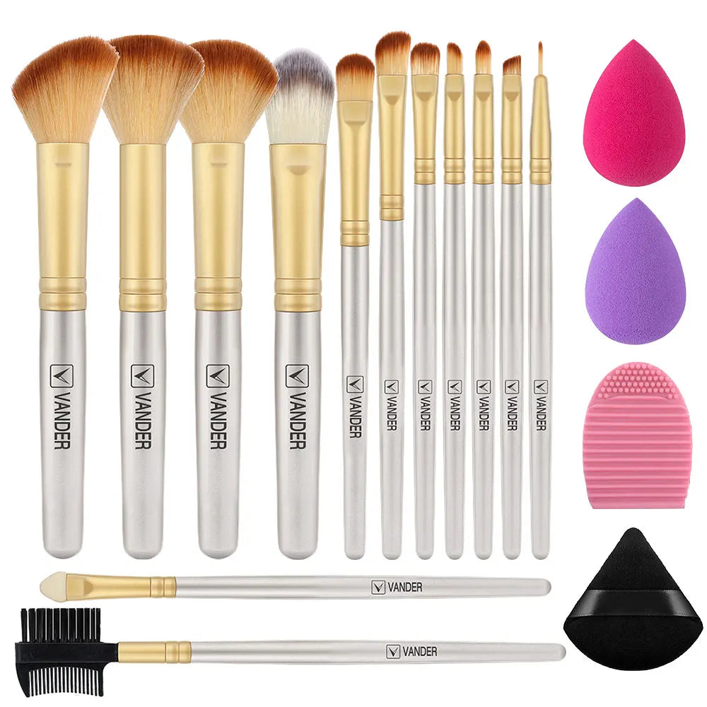 Soft Fluffy Makeup Brush & Sponge Set – Blush, Eye & Foundation Makeup Brush Set Oasis Select 13CP-PF
