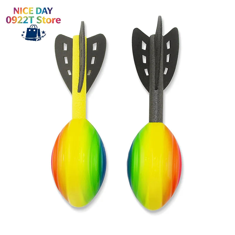 29cm Rainbow Foam Spiral Rocket Football Hand Throwing Toy Outdoor Long Distance Darts Toy Integrative Fun Throwing Game@#X Oasis Select