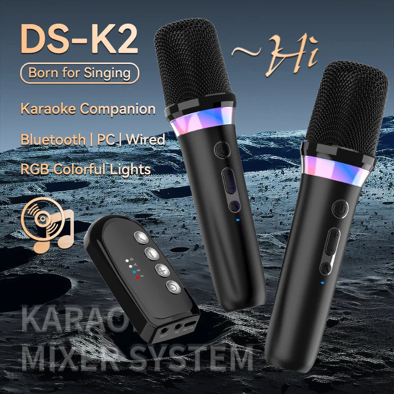 Karaoke Companion Wireless Microphone Dynamic Bluetooth 5.3 DSP Mixer System Machine RGB Colorful Light 3.5mm AUX Amplifier Host Oasis Select