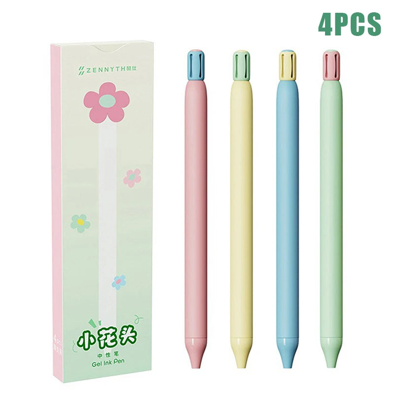 1/4Pcs Creative Small Flower-Shaped Push-Button 0.5mm Black Quiz Pen/Gift Pen/Stationery/Signature Pen Oasis Select A2