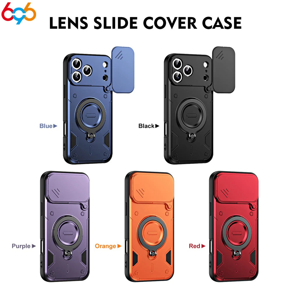360° Rotating Magnetic Stand Armored Shockproof‌ Phone Case For IPhone 17 Pro Max 16 Slider Lens Skin Feel Slim Cover Man Lady Oasis Select