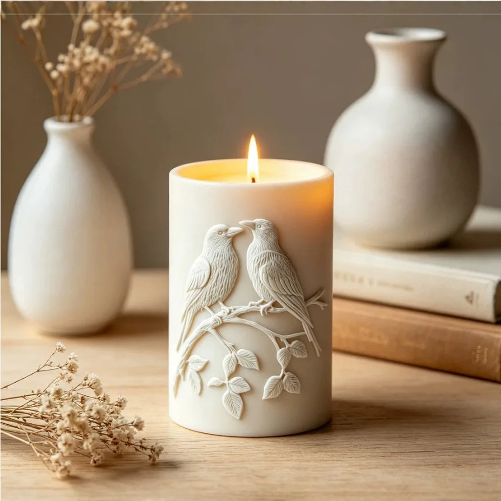 Two Birds On Branch Mold 3d Embossed 3d Embossed Candle Mold Cylindrical Silicone Mold Easy To Demold For Coffee Shop Decor Oasis Select