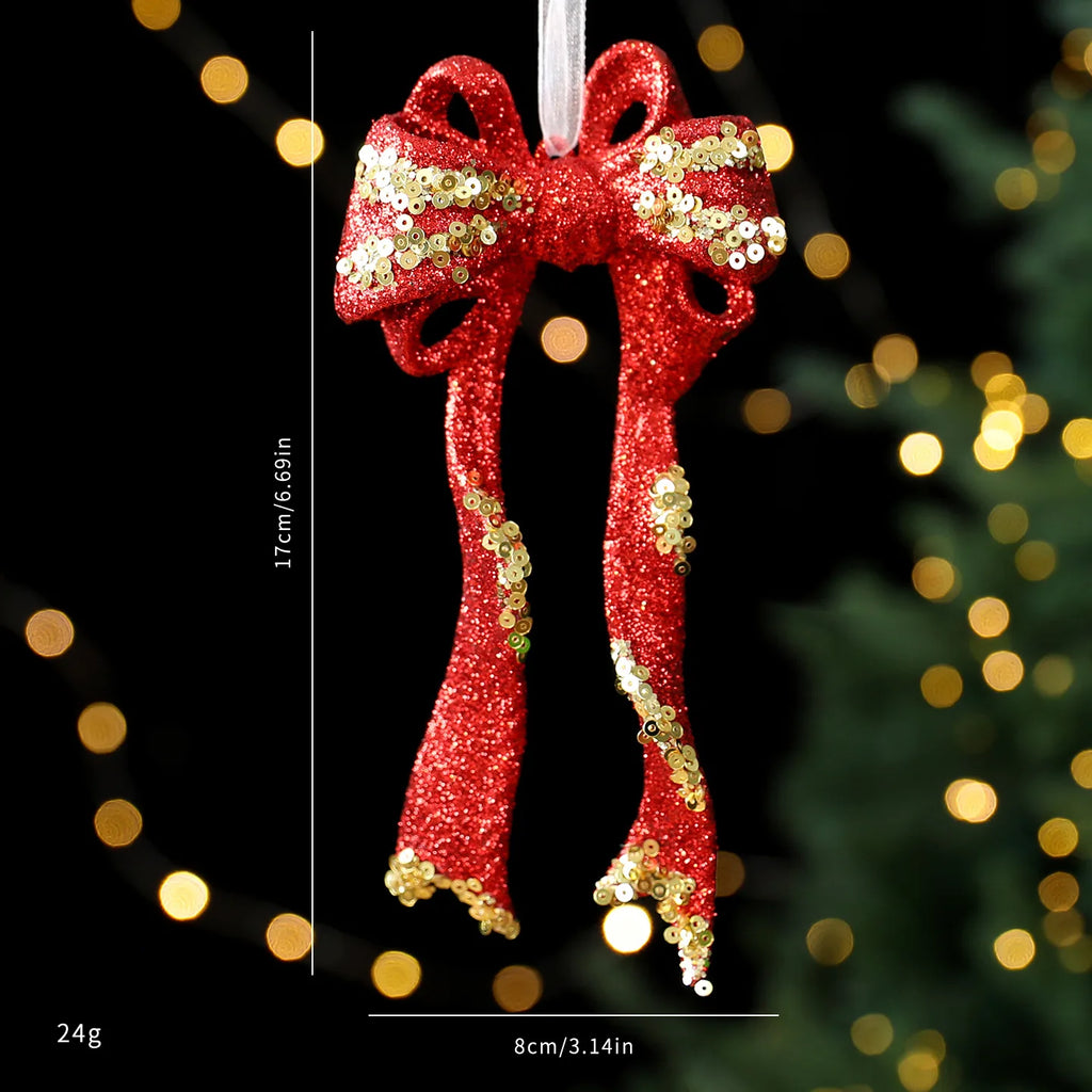 Red Glitter Christmas Tree Pendant – Gold Sequins & Snowflake