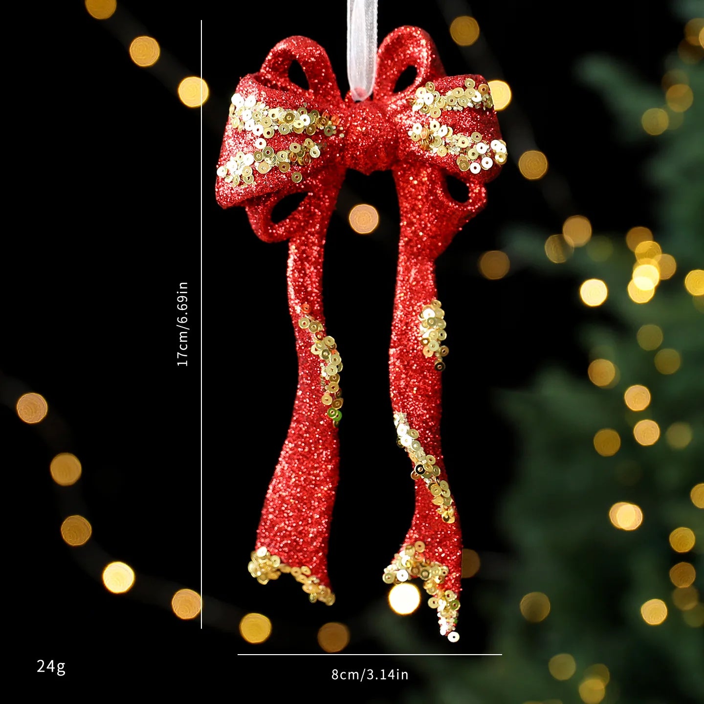 Red Glitter Christmas Tree Pendant – Gold Sequins & Snowflake