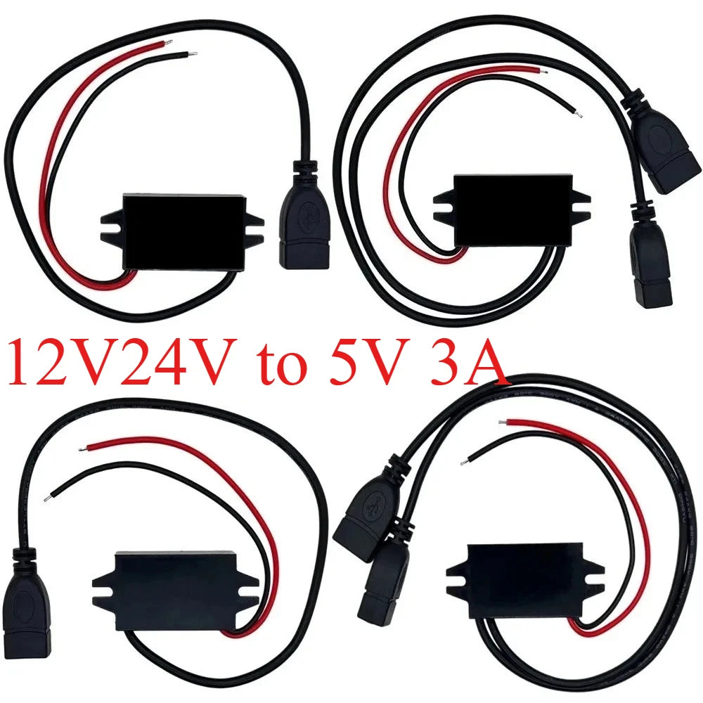 12V24V to 5V 3A 15W DC-DC Step Down Buck Converter Power Supply Module for Car Male Female USB Mini USB Micro USB Adapter Oasis Select