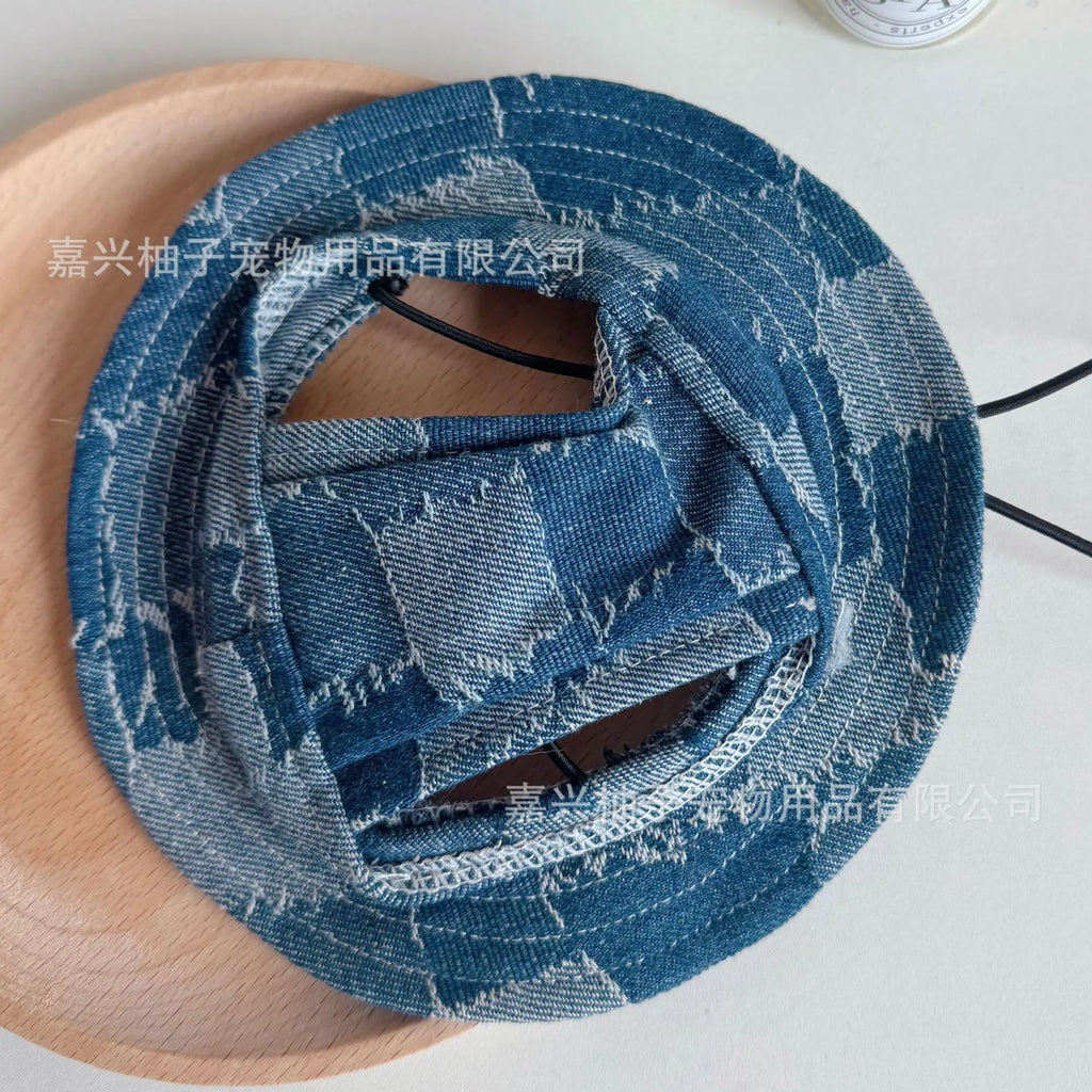 Cat Pet Hats, Sun Hats, Sun Protection Camping Dog Hats, Denim Cotton Fisherman Hats cat hat dog birthday Oasis Select Medium blue patch L