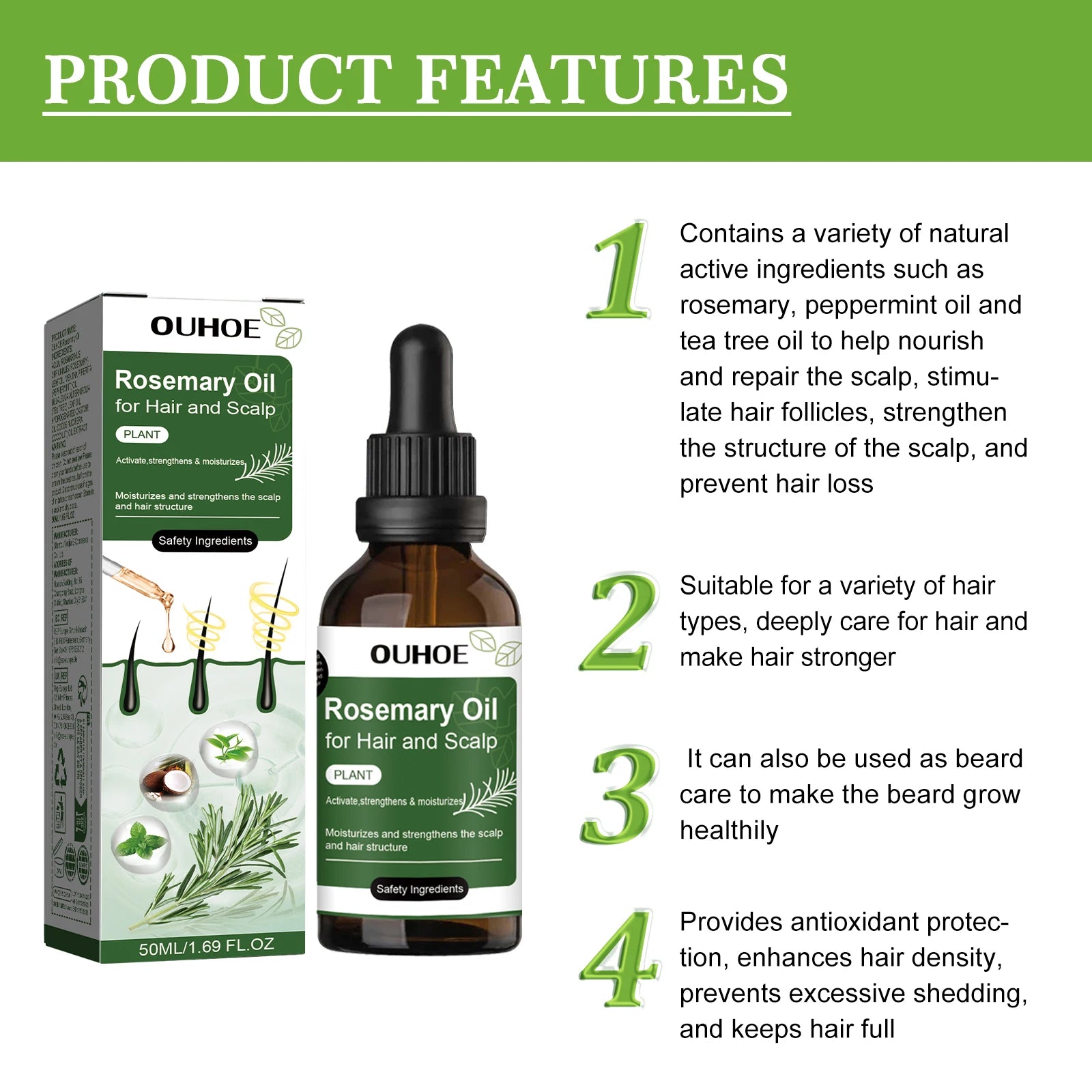 Batana Rosemary Essential Oil Scalp Hair Strengthening Oil Biotin Essential Oils Nourishing Treatment Split Ends Dry All Types Oasis Select