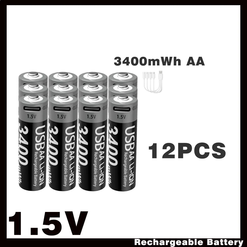 Li-ion AAA and AA Rechargeable Batteries USB Lithium-ion 3400mWh 1.5V AA Rechargeable Batteries+1100mWh 1.5V AAA Battery Oasis Select USB AA 3400mWh 12PC
