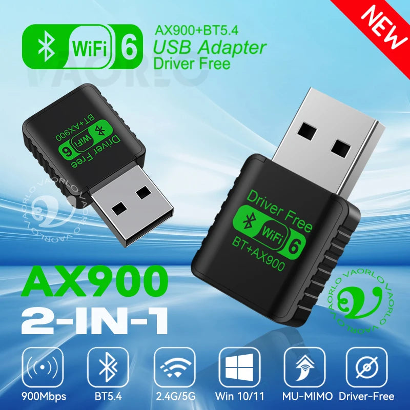AX900 USB WiFi 6 Bluetooth 5.4 Adapter 2in1 Dongle Dual Band 2.4G&5GHz Network Wireless Receiver DRIVER FREE For Windows 10/11 Oasis Select