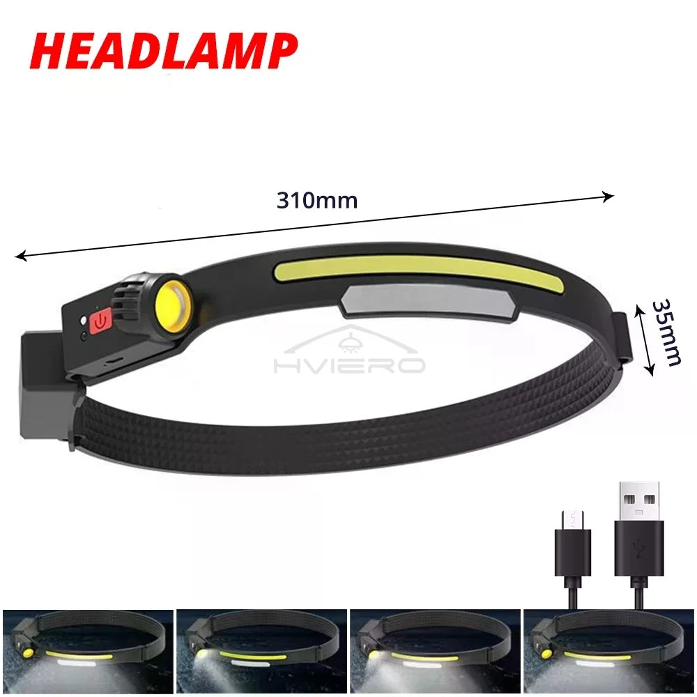 HVIERO COB LED Headlamp USB Rechargeable Waterproof Outdoor