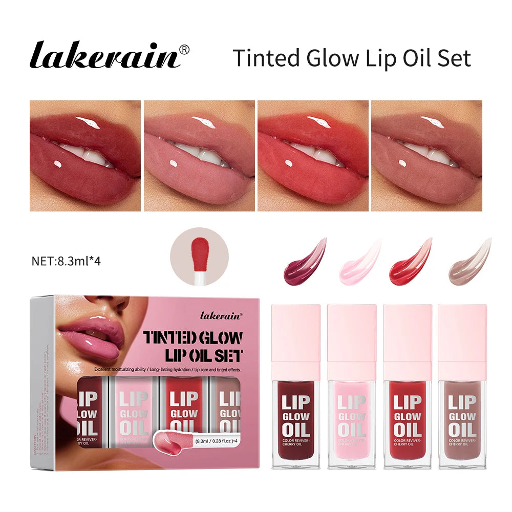 Tinted Glow Lip Oil Set Long Lasting Moisturizing Deep Hydrating Diminishes Lip Lines Waterproof Lipstick Natural Lip Makeup Kit Oasis Select SET