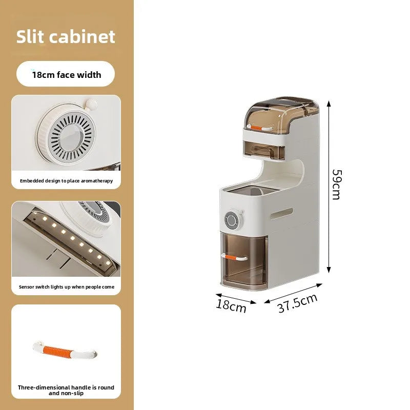 Multi-functional Drawer Type Crevice Cabinet, Kitchen Storage Rack, Bathroom, Narrow Slit With Light, Dust-proof Storage Cabinet Oasis Select 18cm-5-B