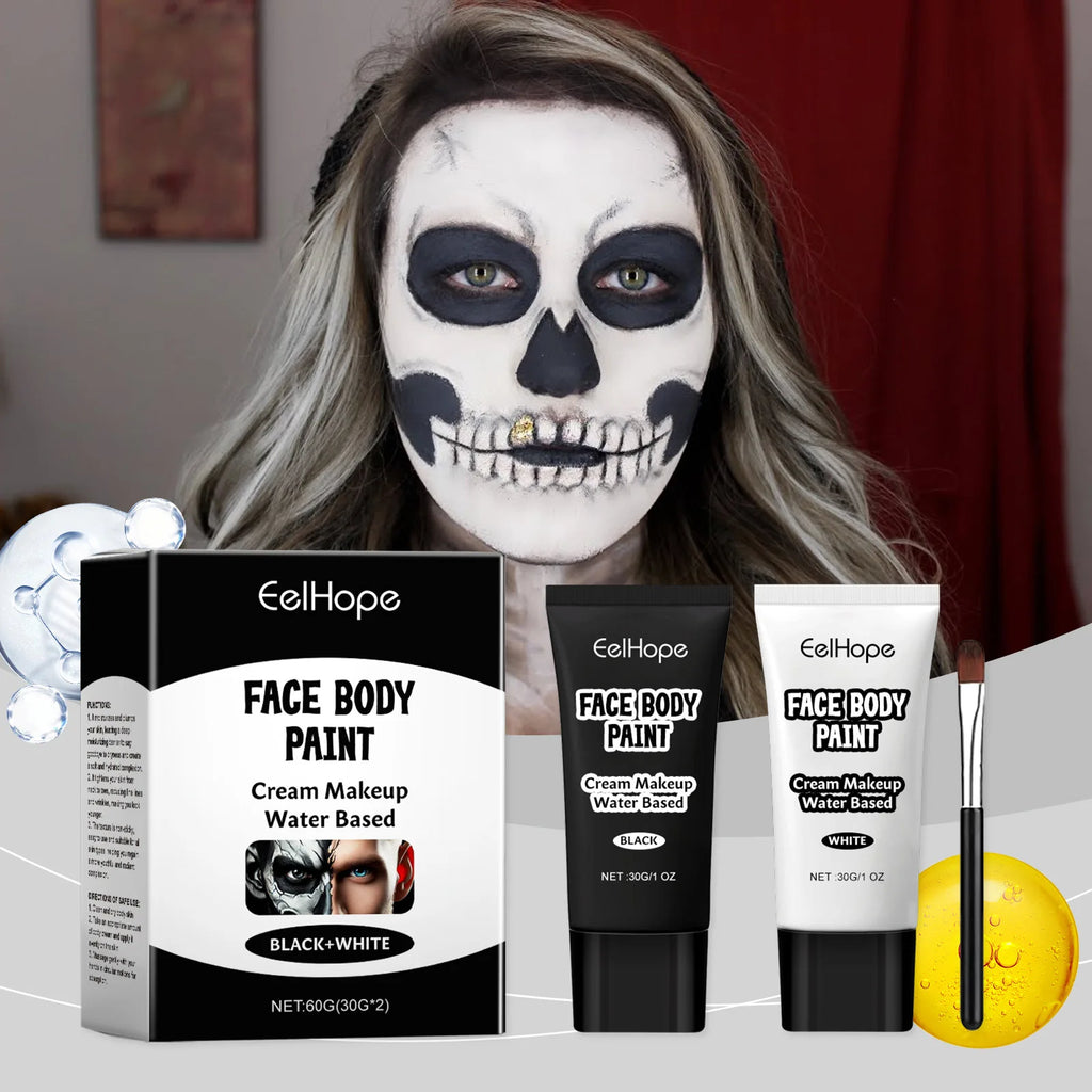 Halloween Black & White Face Paint Cream – Clown Cosplay Makeup Halloween Face Paint Oasis Select
