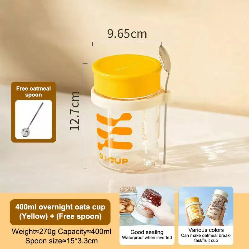 400ml Glass Overnight Oat Cup with Lid & Spoon | Breakfast Jar