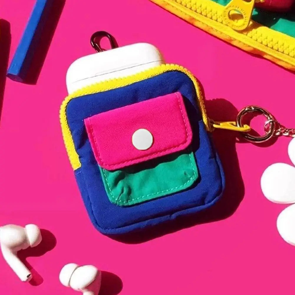 1Pc Dopamine Color Mini Wallet Keychain Coin Purse Mini Zipper Earphone Bag Cute Backpack Accessory Pendant Gift for Women Oasis Select