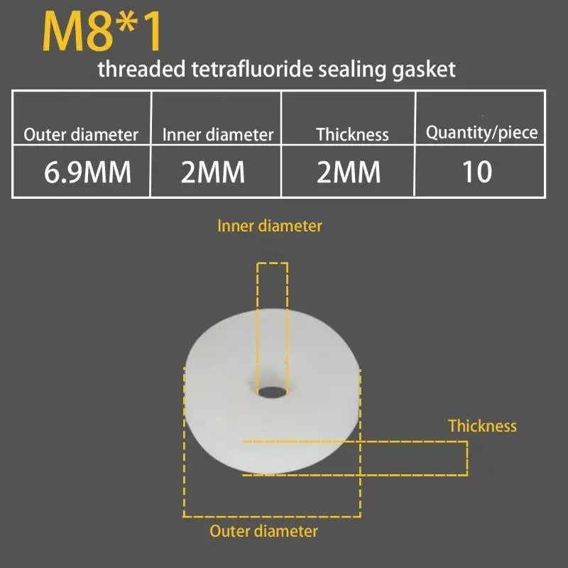 10/100Pcs Pneumatics M8 M10 M12 Air Seal Washer PTFE O-Ring Gasket Washer For High Pressure Diving Mountaineering Parts Oasis Select M8 10pcs