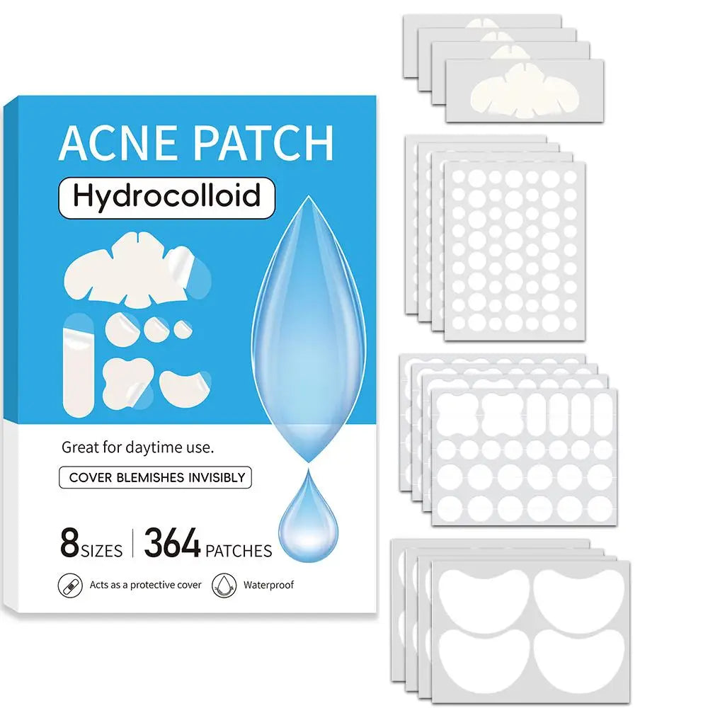 Large Pimple Patches for Face, Big Hydrocolloid Acne Patches for Body, Forehead, Chin, Zit Breakouts (Strip, Contoured, Dots) Oasis Select 364pcs-blue