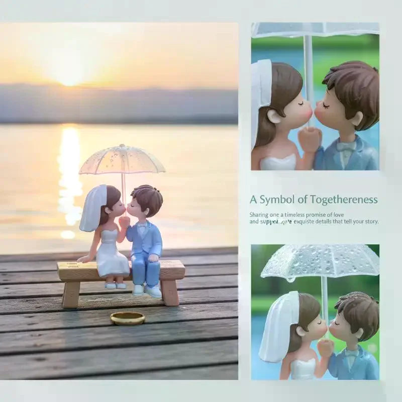 Mini Doll Umbrella-Holding Kissing Couple Figurines Ornament Lovers Figure Cake Decorations DIY Miniatures Desktop Decor Gifts Oasis Select