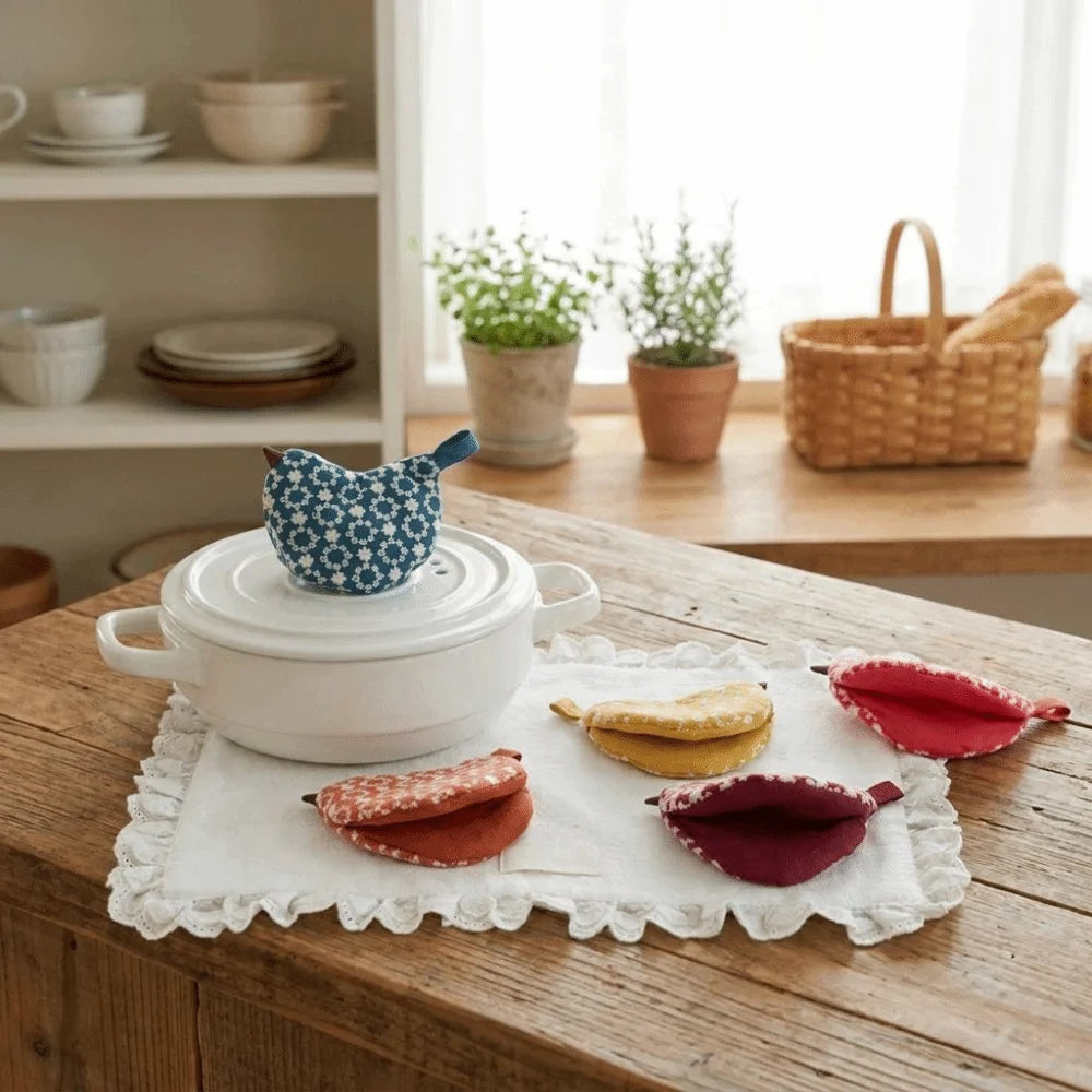 Embroidered Bird Pot Lid Handle Cover – Heat-Resistant Non-Slip