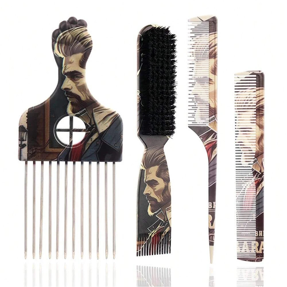 3-Piece Retro Men's Hair Styling Set – Pomade Brush & Pin Comb Hair Styling Set Oasis Select