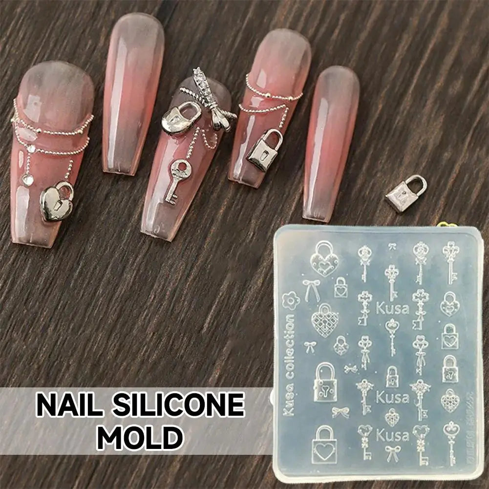3D Silicone Nail Art Mold – Butterfly, Key, Lock & Resin Charms Silicone Nail Art Mold Oasis Select