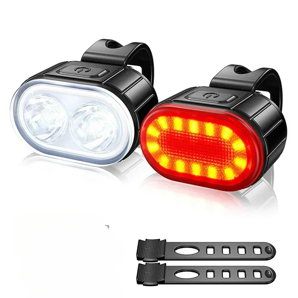 Powerful Bicycle Light Set with Digital Display Battery Indicator Bike Front Rear Light USB-C Rechargeable Waterproof Lantern Oasis Select Set A