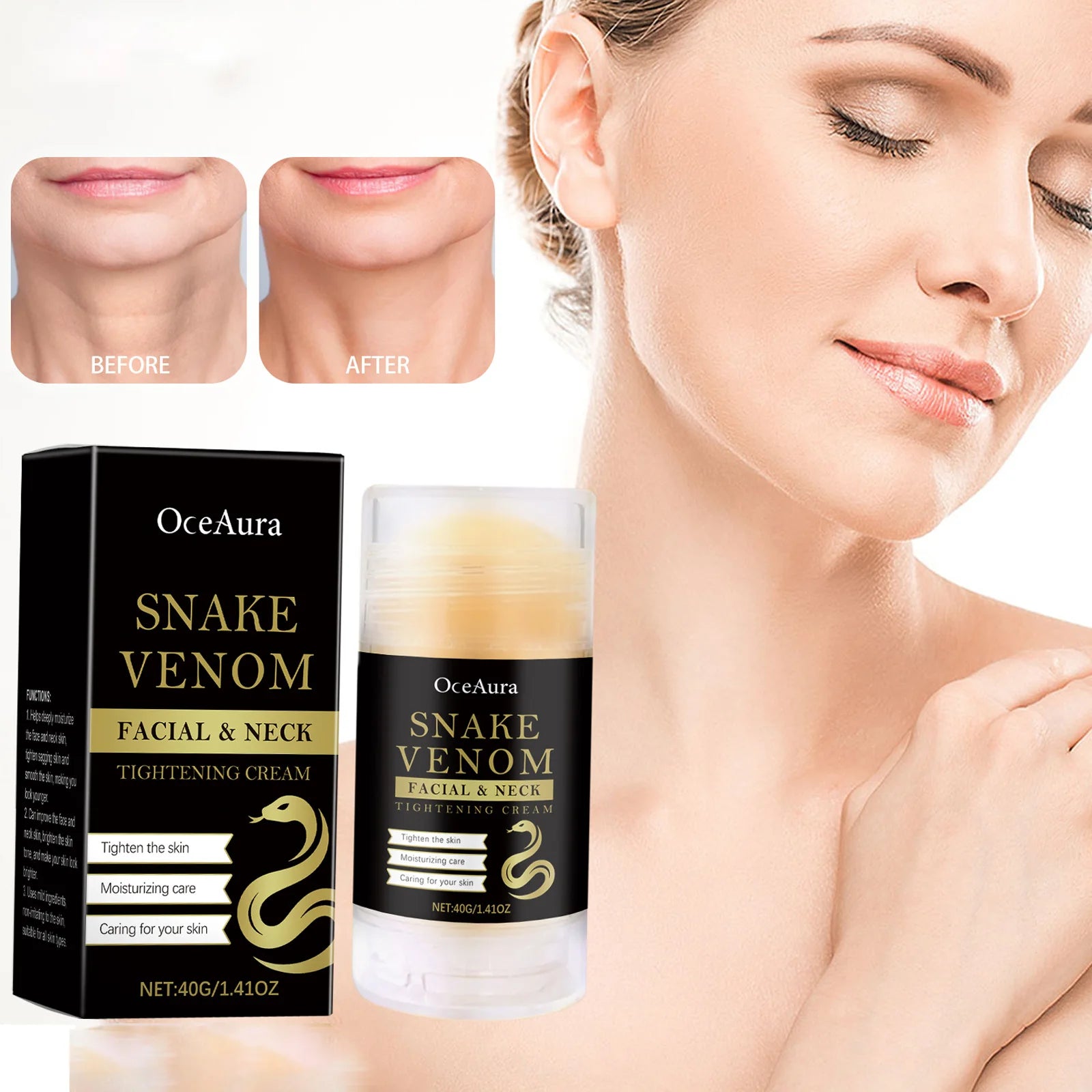 Snake Venom Neck Care Stick Lighten Fine Line Firming Lifting Face Neck Cream Stick Tightening Nourishing Anti-Aging Skin Care Oasis Select