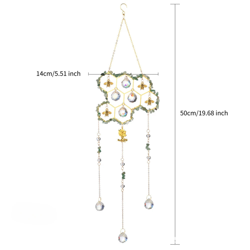 Sun Catcher Pendant Custom Wind Chimes New Big Hive Small Bee Natural Crystal Sun Catcher Room Decor Oasis Select sky blue