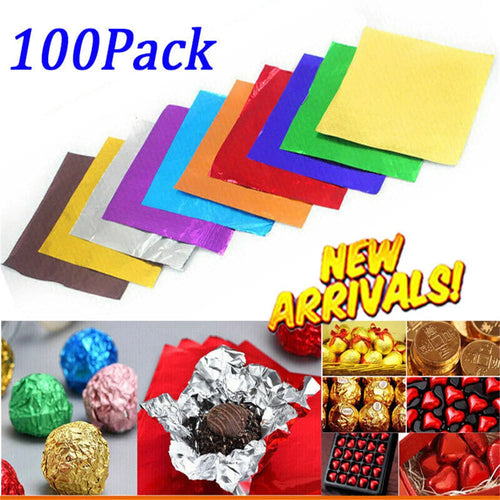 100Pcs Food-Grade Aluminum Foil Candy Wrapping Sheets 8x8cm Foil Wrapping Sheets Oasis Select