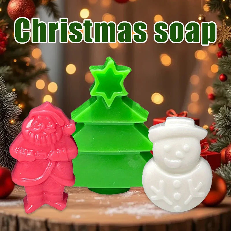 3PCS Christmas Gift Box Soap, Christmas Tree Santa Claus Snowman Shaped Handmade Soap, Three in One, Gentle Cleaning Oasis Select