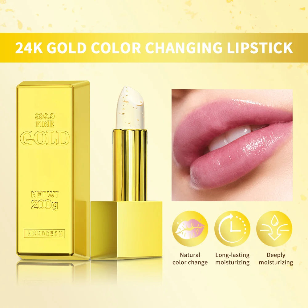 24K Gold Color Changing Lip Balm & Lipstick 2-in-1 Balm Color Changing Lip Balm Oasis Select