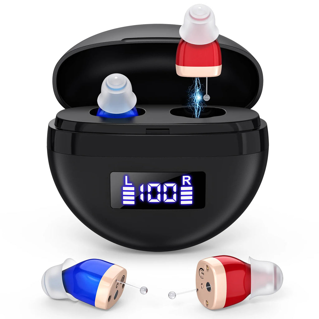 Personal headphones, with sound amplification, complete accessories, small and portable, comfortable for two-ear wearing Earbuds Oasis Select B-Red Blue