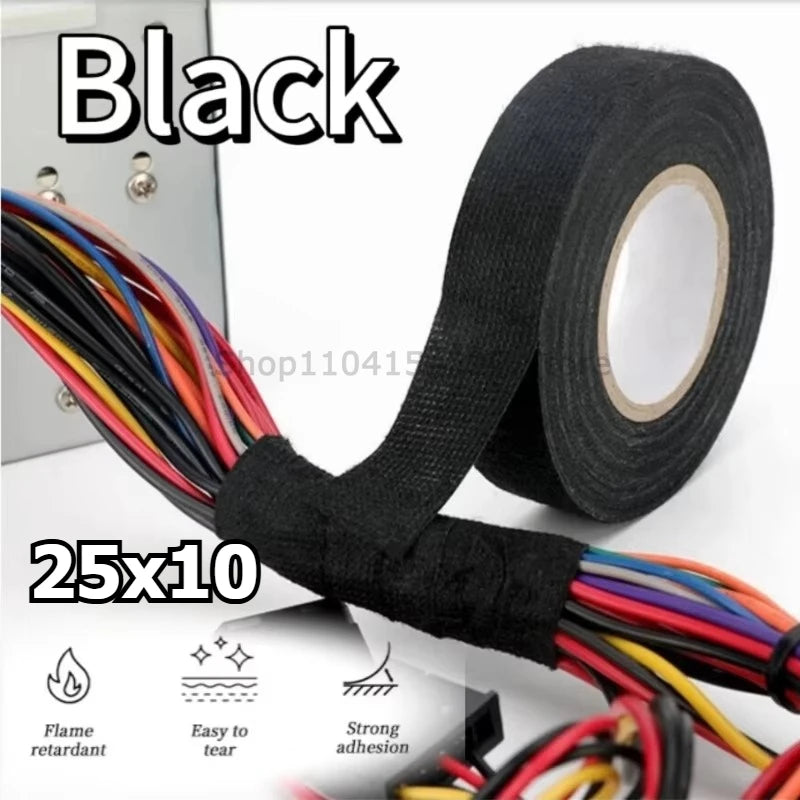 9/15/19/25mm Flame Retardant Flannel Tape 1 Roll Car Wire Cable Wiring Harness Automotive Anti-squeak Noise Reduction Oasis Select Black-25x10