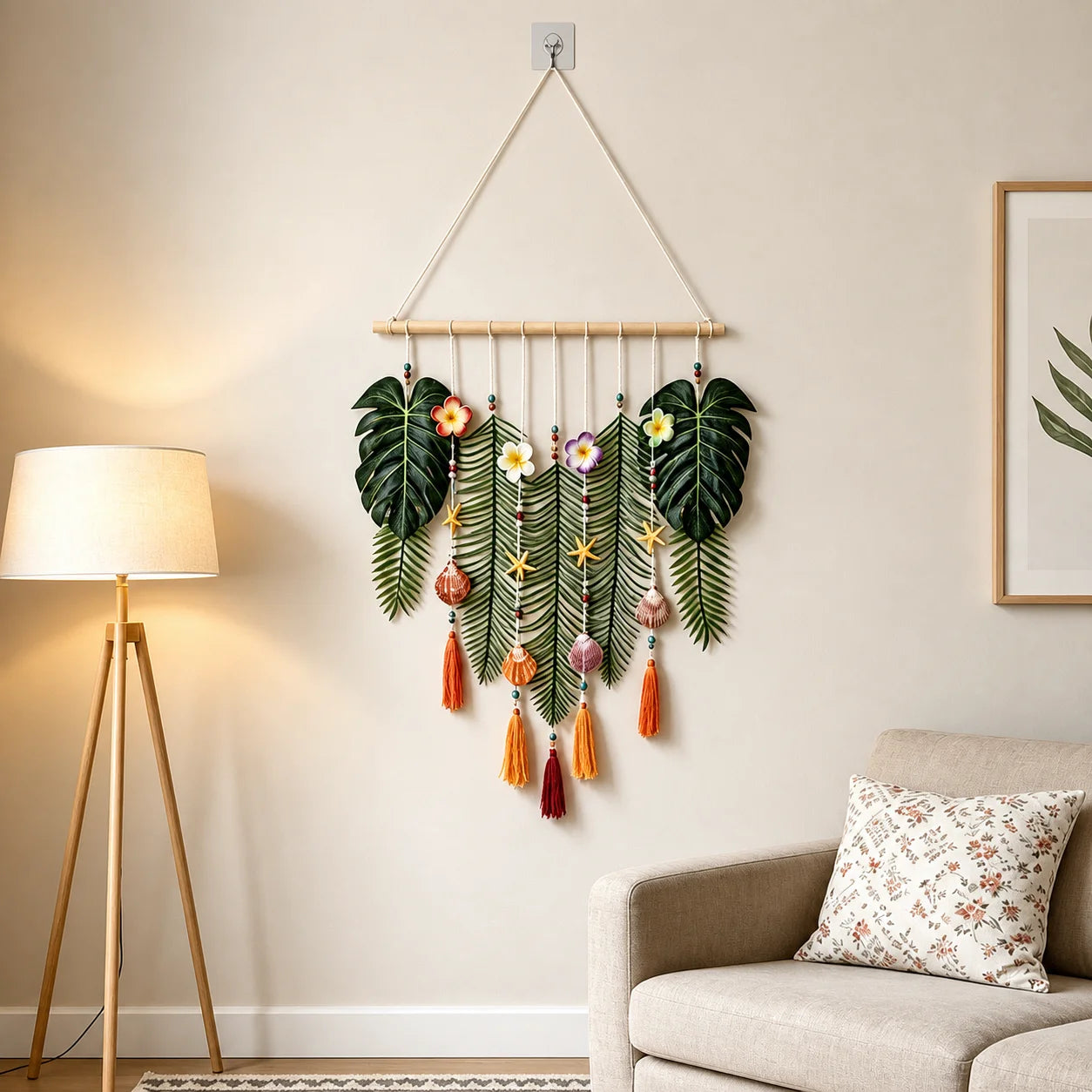 Boho Forest Leaf Wall Tapestry | Handwoven Cotton Wall Hanging