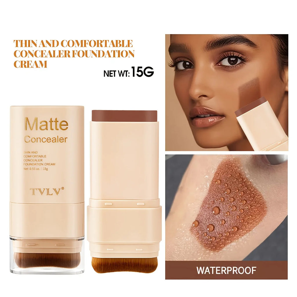 2-in-1 Concealer Eraser Dual-Head Foundation Stick with Brush Head Nine Colors European and American Waterproof Non-Caking Solid Foundation Cream 15G/Stick - 1 Stick Oasis Select