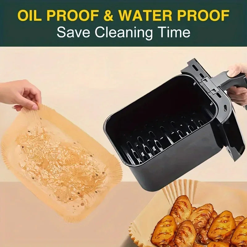 Extra Large Rectangular Paper Air Fryer Liners - Non-Stick, Easy Clean, Space Saving, Oven Safe, Disposable Paper Baskets And Bo Oasis Select